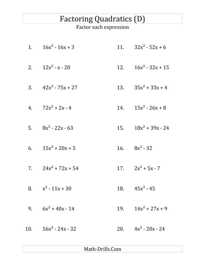 The Factoring Quadratic Expressions With a Coefficients Up To 81 D 