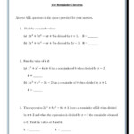 The Remainder Theorem Worksheet