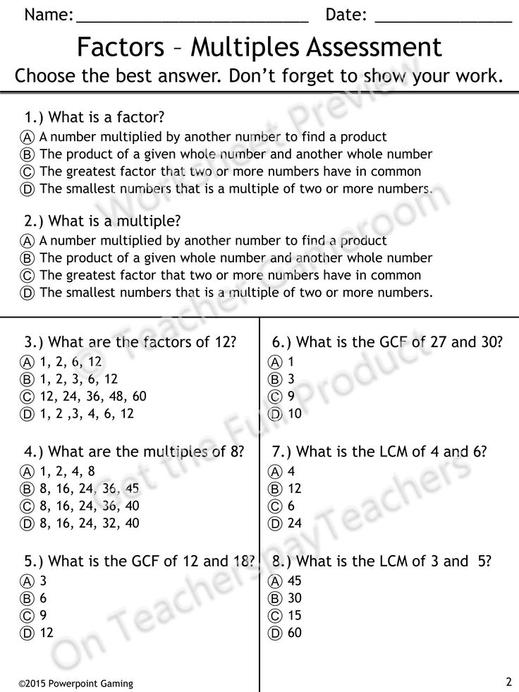This Quiz Reviews Multiples Factors Least Common Multiple LCM And 