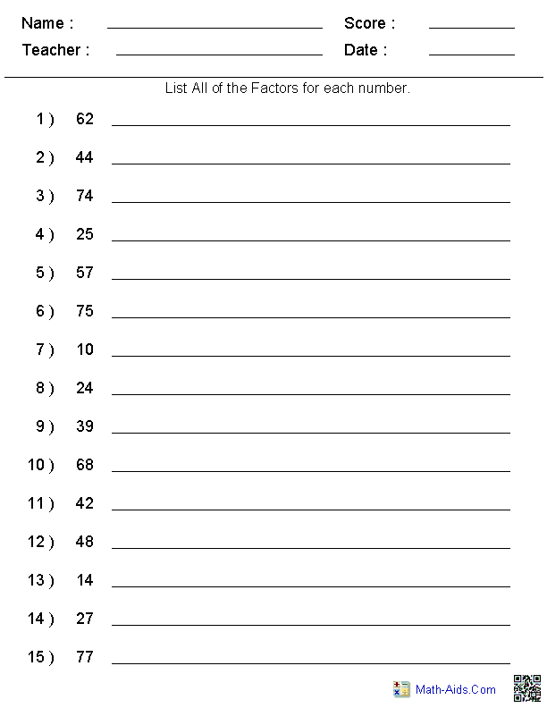 Worksheet Multiples And Factors Kidsworksheetfun