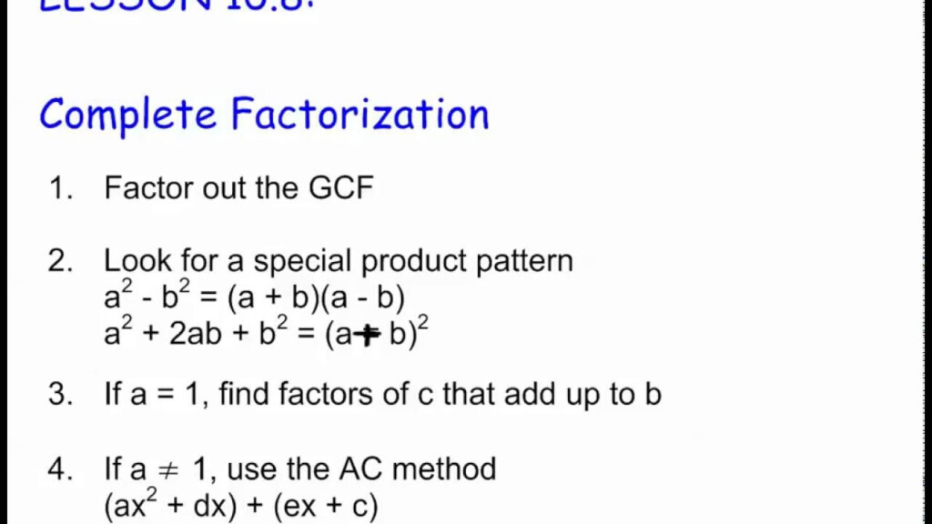 10 8 Complete Factorization Part 1 YouTube