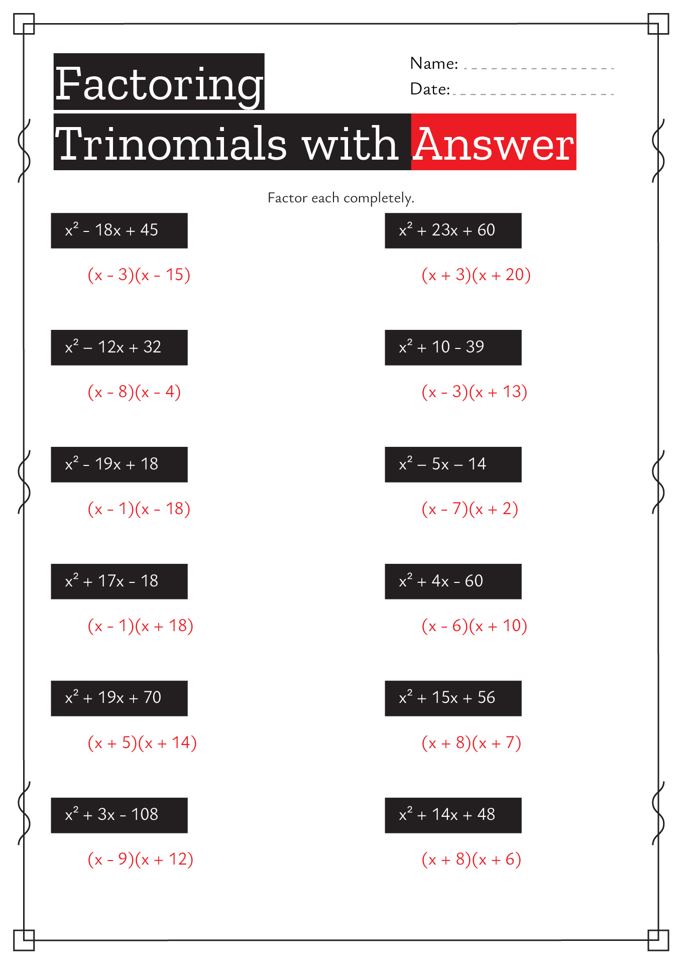 16 Algebra 1 Factoring Puzzle Worksheets Worksheeto