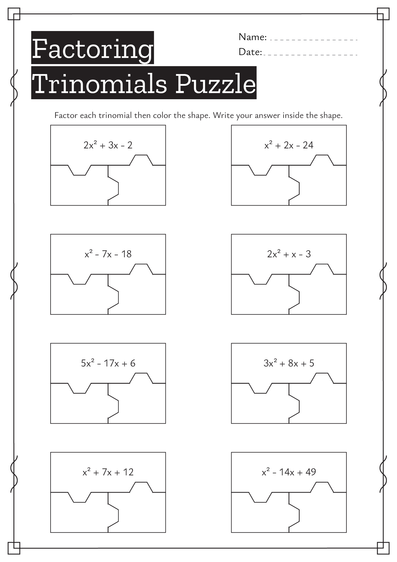 16 Algebra 1 Factoring Puzzle Worksheets Worksheeto