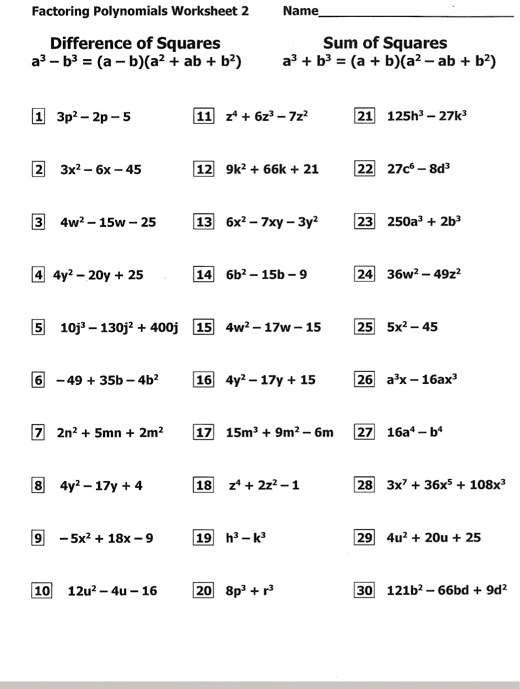 40 Factoring Difference Of Squares Worksheet Worksheet Works