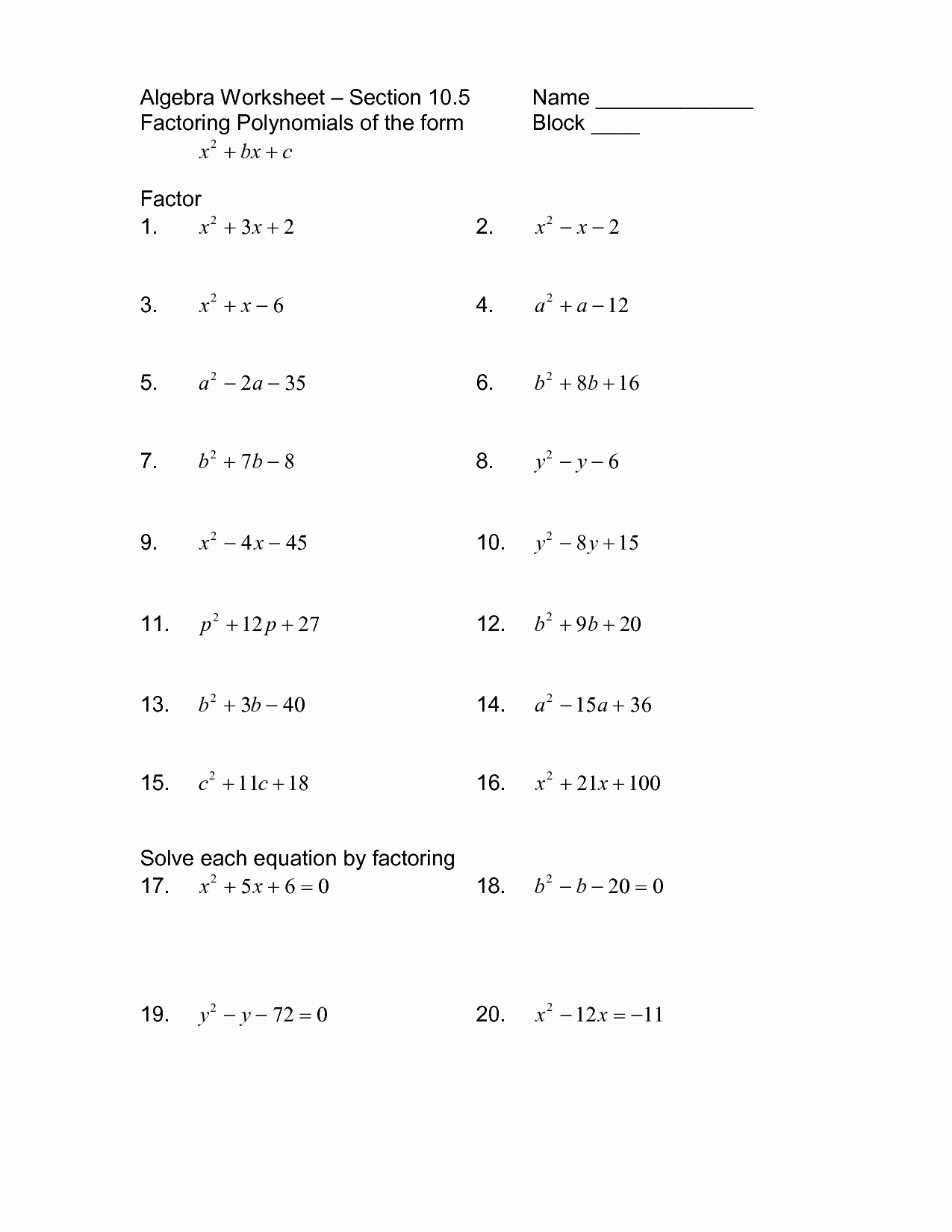 50 Factoring Practice Worksheet Answers