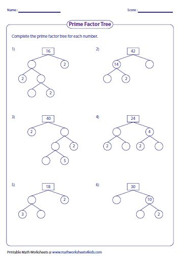 Complete The Prime Factor Tree For Each Number Prime Factorization 