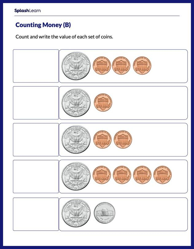 Counting Money Worksheets For 1st Graders Online SplashLearn