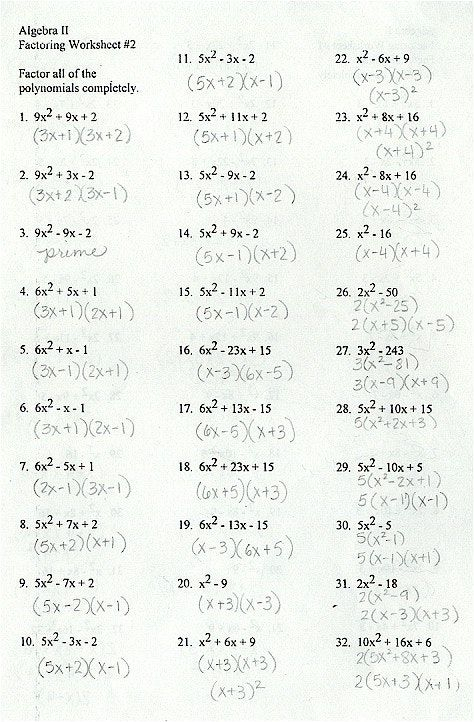Factoring Polynomials Worksheets With Answers Factoring Polynomials 
