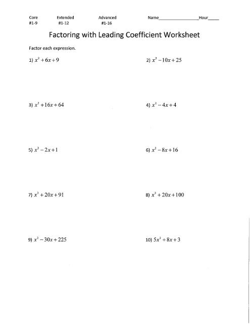 Factoring With Leading Coefficient Worksheet