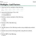 Multiples And Factors Worksheets For Grade 4 Math Division Worksheets