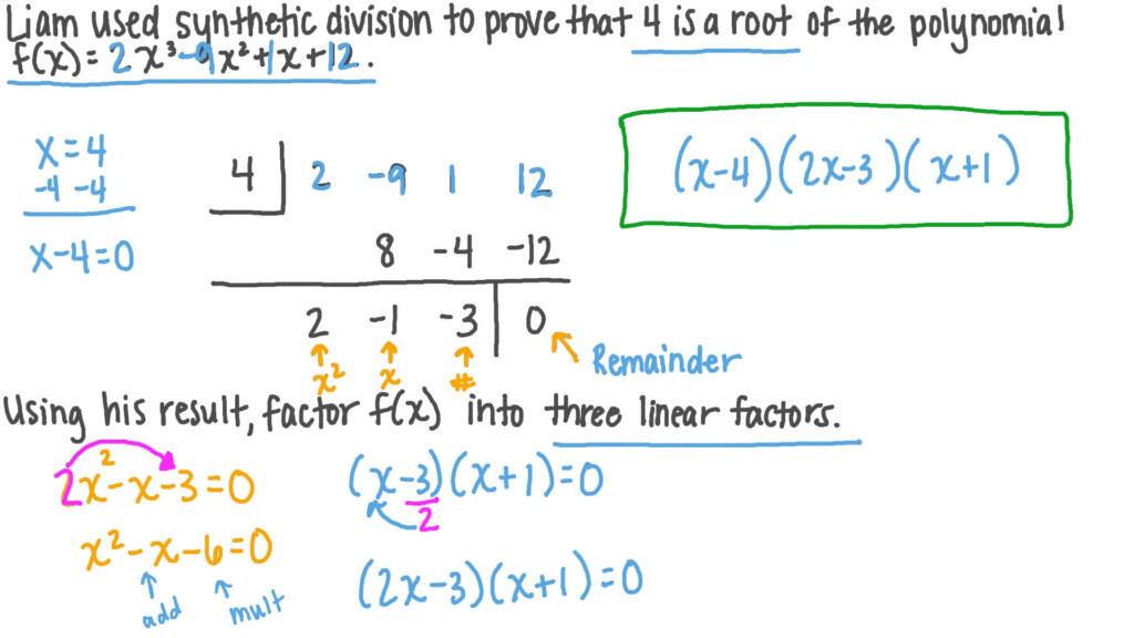 Question Video Factor Theorem With Synthetic Division Nagwa