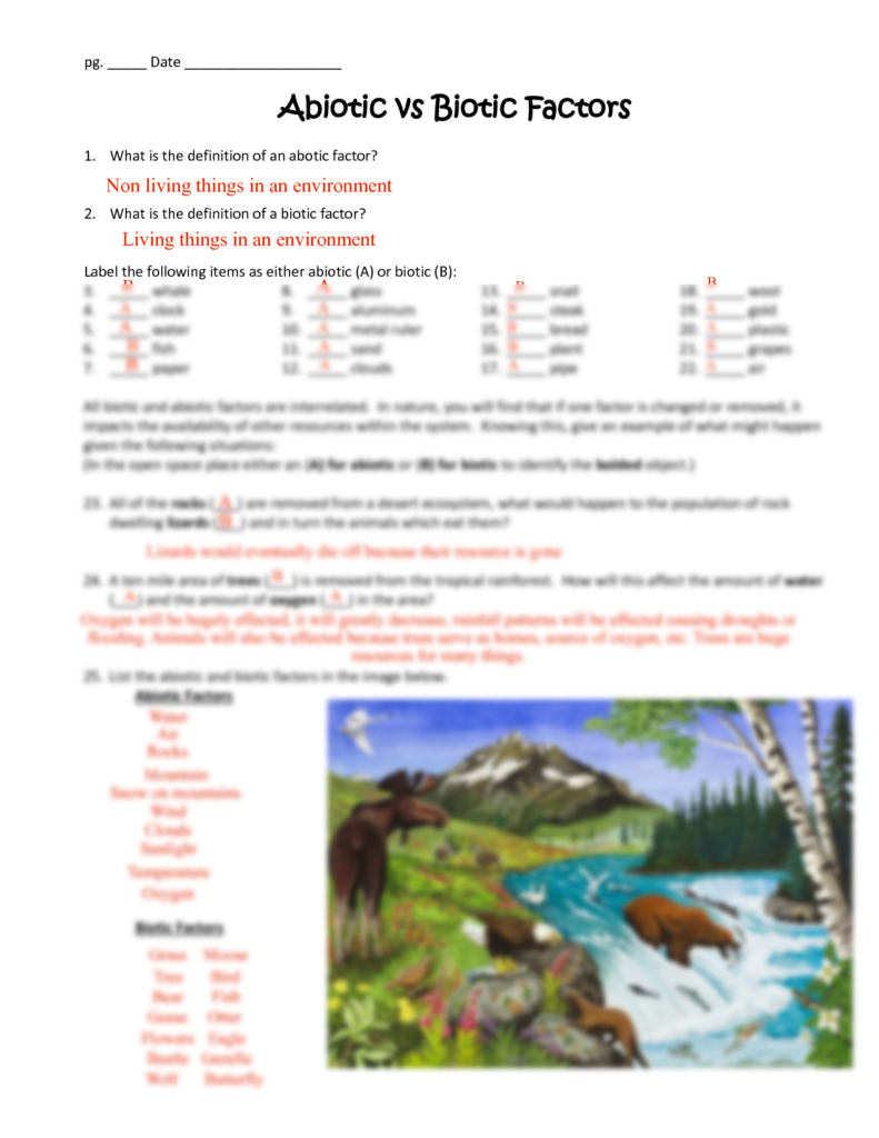 SOLUTION Abiotic Vs Biotic Factors Worksheet Studypool