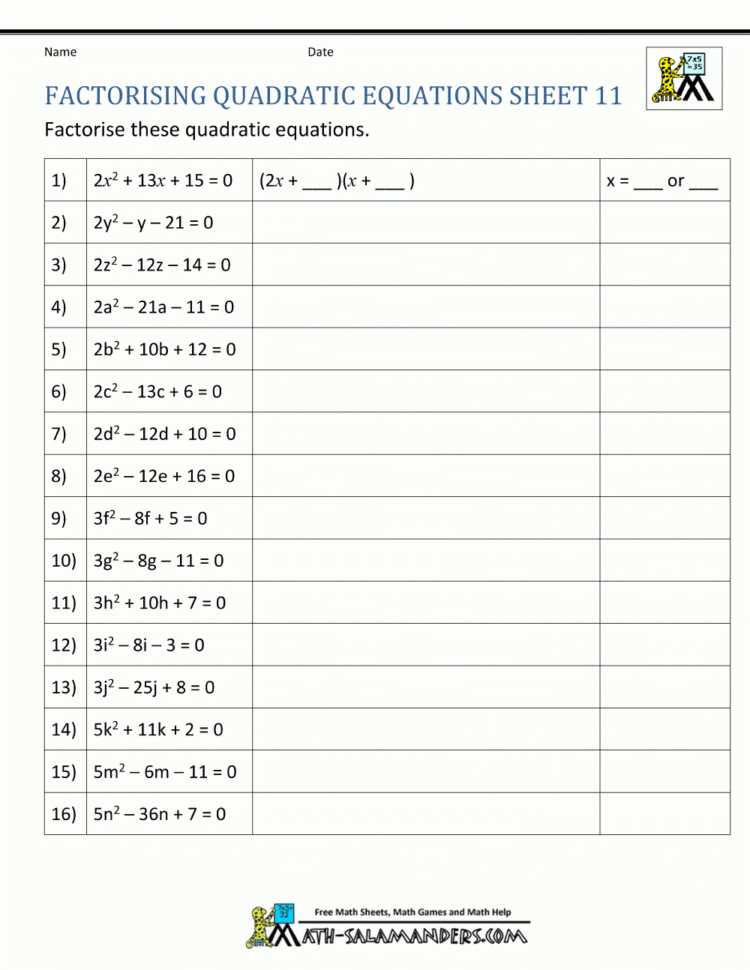 Solving Quadratic Equations All Methods Worksheet