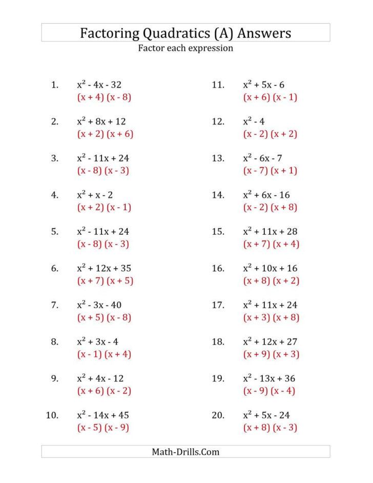 Worksheet Factoring Trinomials Answers